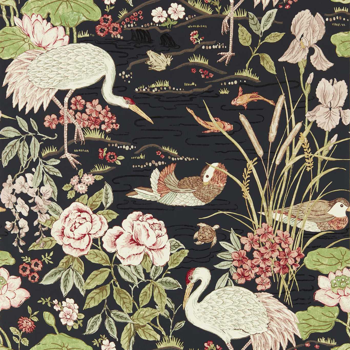 SANDERSON Crane & Frog Wallpaper Animals Ink Black,Multi  Gravure - Wide Width Printed Wallpaper - DWAW217123