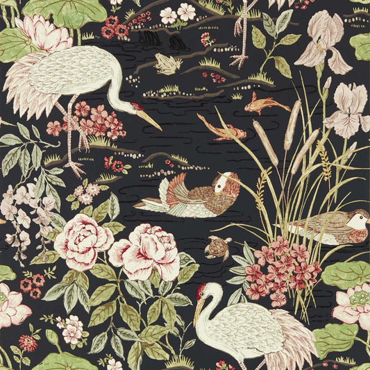 SANDERSON Crane & Frog Wallpaper Animals Ink Black,Multi  Gravure - Wide Width Printed Wallpaper - DWAW217123