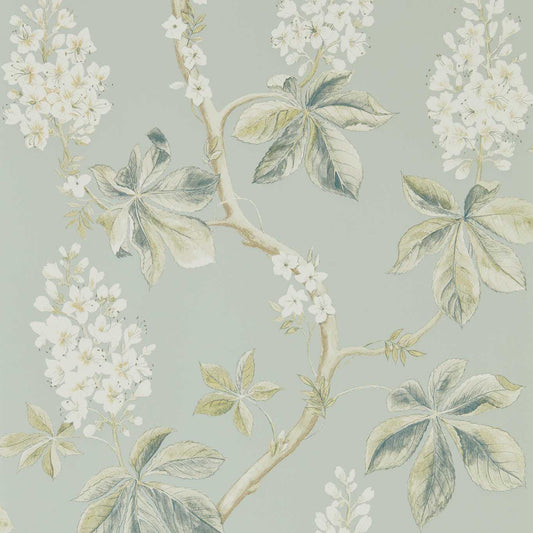 SANDERSON Chestnut Tree Wallpaper Leaves , Trees Grey Blue,Sage  Gravure Printed Wallpaper - DWOW215708