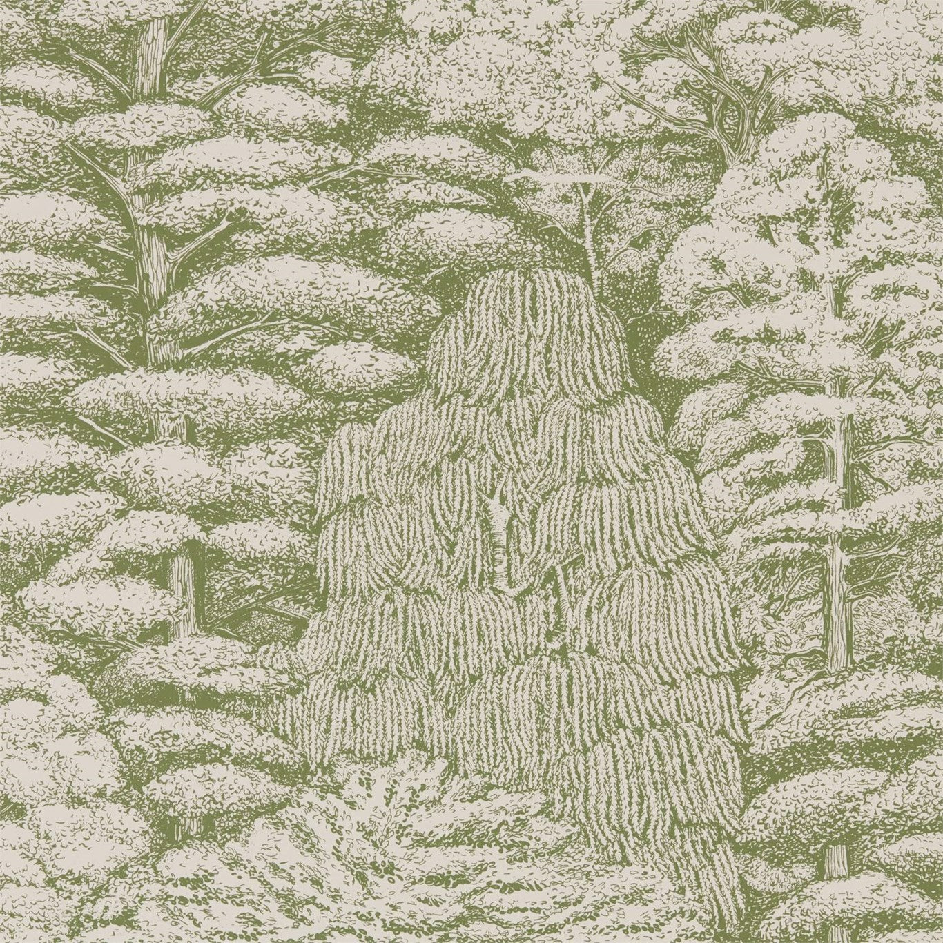 SANDERSON Woodland Toile Wallpaper Leaves , Trees Cream,Green  Rotary Printed Wallpaper - DWOW215720