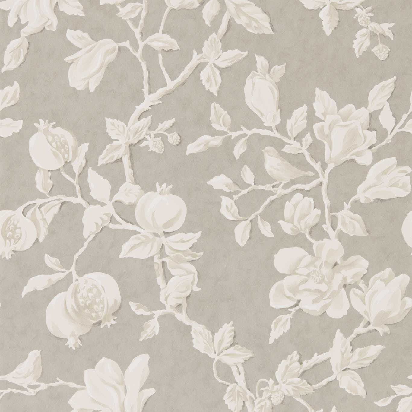 SANDERSON Magnolia & Pomegranate Wallpaper Classic Floral Silver,Linen  Gravure Printed Wallpaper - DWOW215722