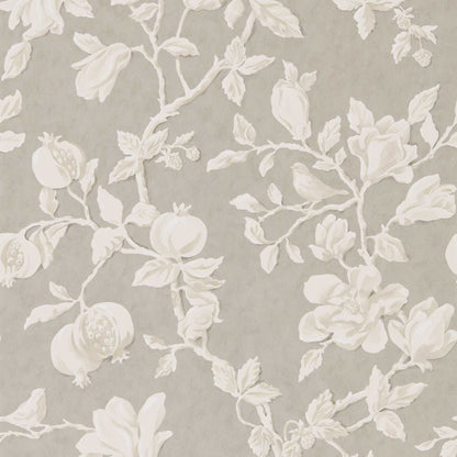SANDERSON Magnolia & Pomegranate Wallpaper Classic Floral Silver,Linen  Gravure Printed Wallpaper - DWOW215722