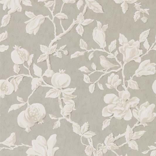 SANDERSON Magnolia & Pomegranate Wallpaper Classic Floral Silver,Linen  Gravure Printed Wallpaper - DWOW215722