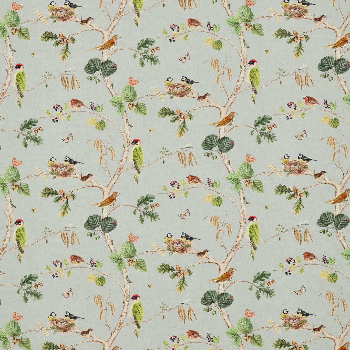 SANDERSON Woodland Chorus Fabric Birds Sky Blue,Multi   - DWOW225509