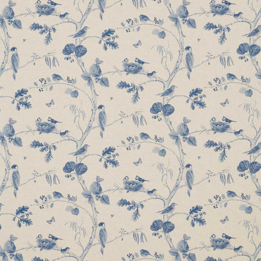 SANDERSON Woodland Chorus Fabric Birds Indigo,Linen   - DWOW225510