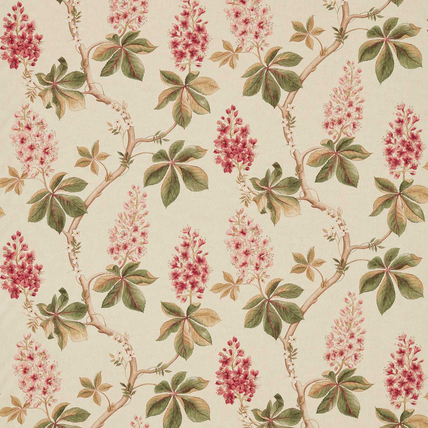 SANDERSON Chestnut Tree Fabric Classic Floral Coral,Bayleaf   - DWOW225517