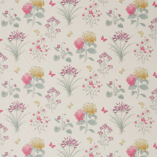 SANDERSON OUTLET Harebells & Violets Fabric Classic Floral Peony,Bayleaf   - DWOW225519