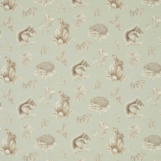 SANDERSON Squirrel & Hedgehog Fabric Animals Seaspray,Charcoal   - DWOW225522