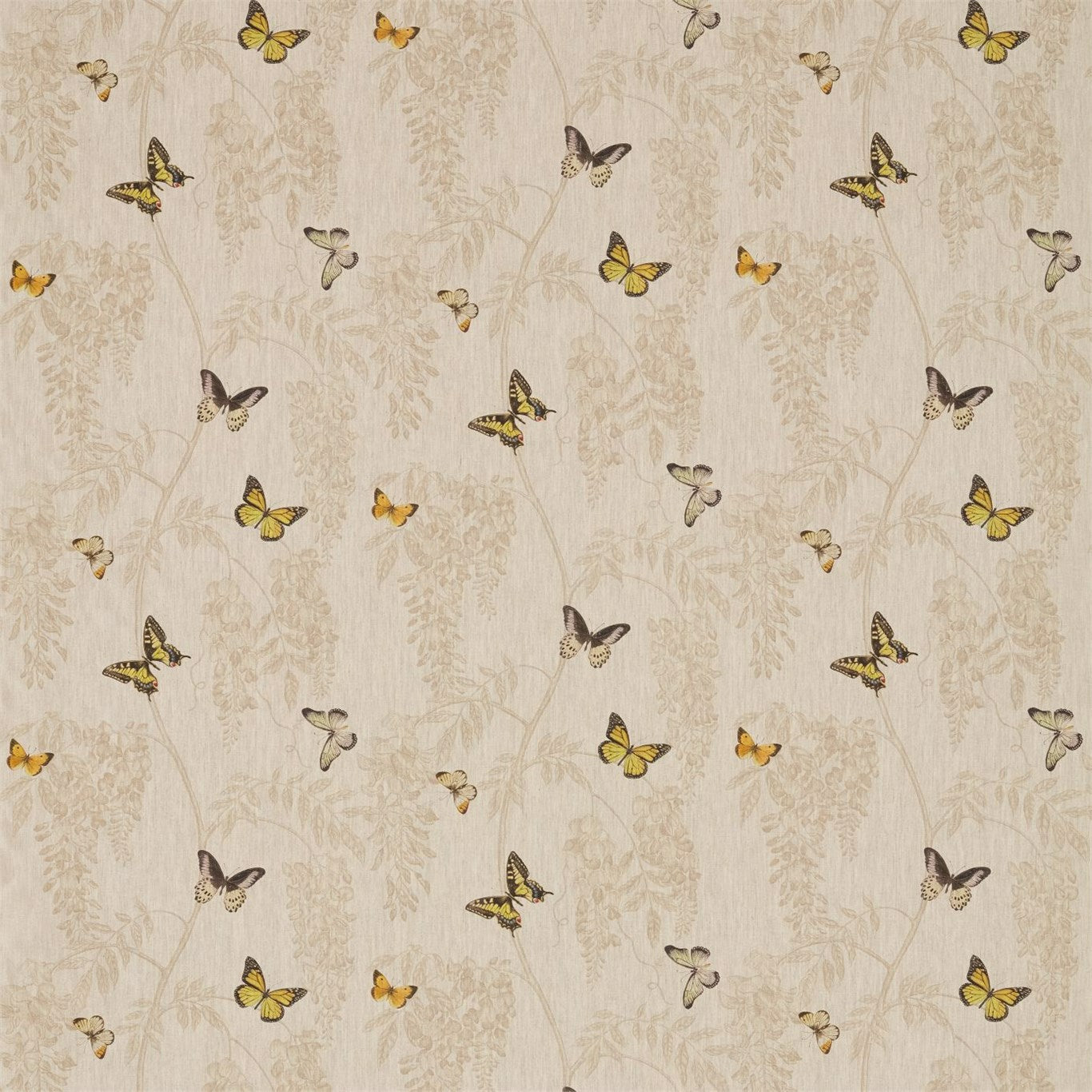 SANDERSON OUTLET Wisteria & Butterfly Fabric Animals Linen,Citrus   - DWOW225528