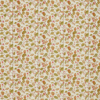 Sanderson Woodland Berries Fabric in Rosehip & Moss, featuring 18th-century-inspired woodland berries on textured linen-viscose, perfect for curtains, cushions, light upholstery, and luxury home décor projects.