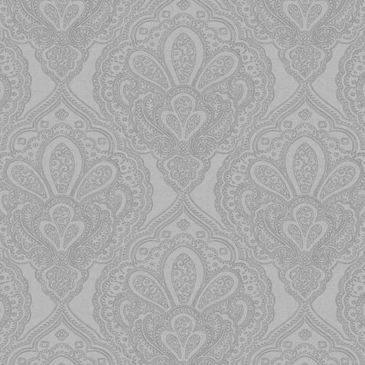 Galerie Wallcoverings Emporium Mehndi Damask Galerie Wallcoverings  Silver Grey   - DWP0247-03