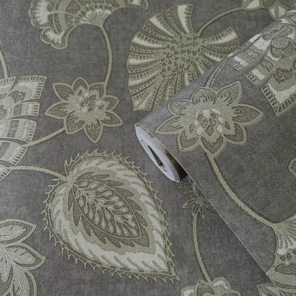 Galerie Wallcoverings Elegance Flower Fan Galerie Wallcoverings  Silver Grey   - DWP0351-02
