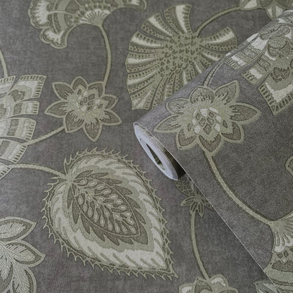 Galerie Wallcoverings Elegance Flower Fan Galerie Wallcoverings  Silver Grey   - DWP0351-02