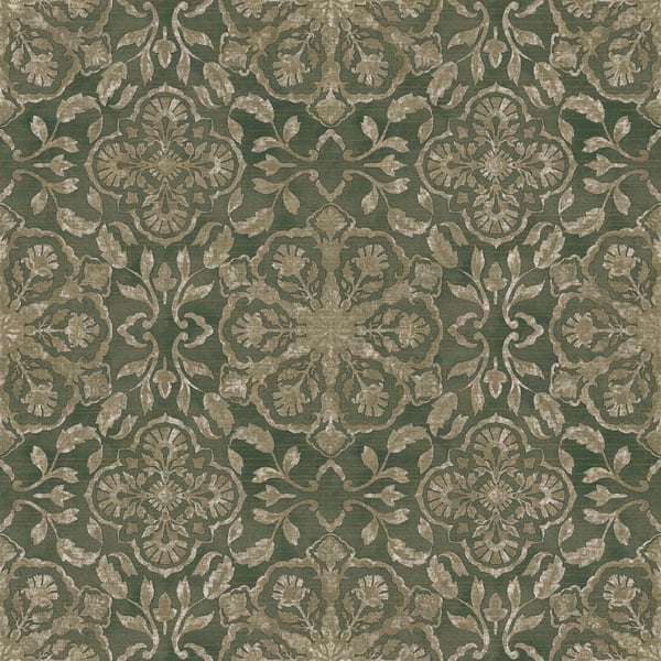 Galerie Wallcoverings Elegance Floral Stripe Galerie Wallcoverings  Green   - DWP0353-01
