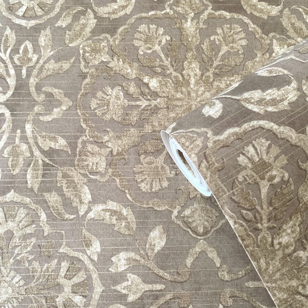 Galerie Wallcoverings Elegance Floral Stripe Galerie Wallcoverings  Bronze, Brown   - DWP0353-02