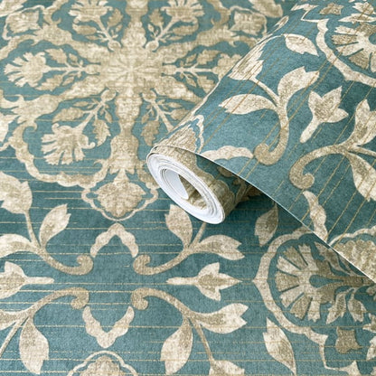 Galerie Wallcoverings Elegance Floral Stripe Galerie Wallcoverings  Green   - DWP0353-05