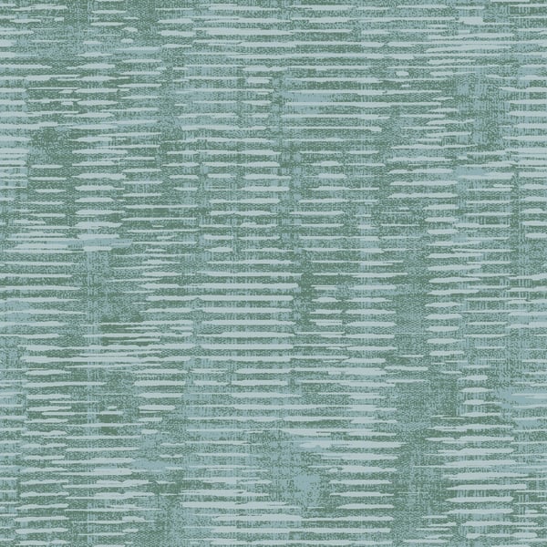 Green textured wallcovering with irregular pale horizontal lines.