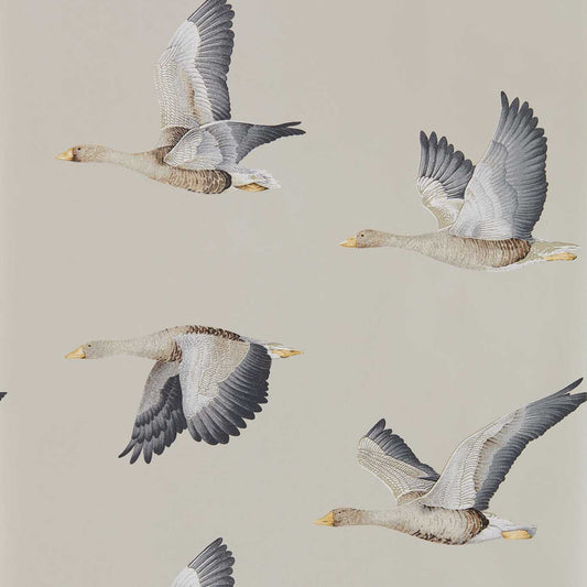 SANDERSON Elysian Geese Wallpaper Birds Gilver  Rotary/Gravure Wide Width Printed Wallpaper - DYSI216611