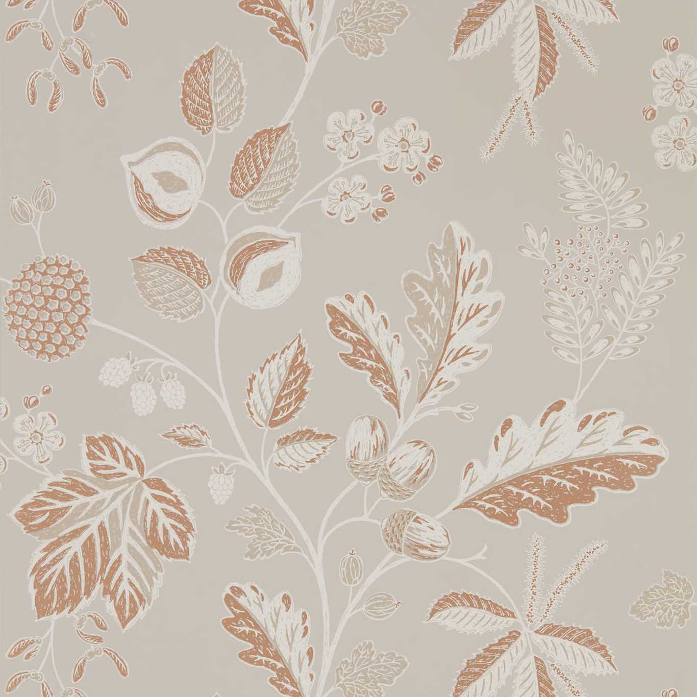 SANDERSON Warwick Wallpaper Leaves , Trees Taupe  Rotary Wide Width Printed Wallpaper - DYSI216615
