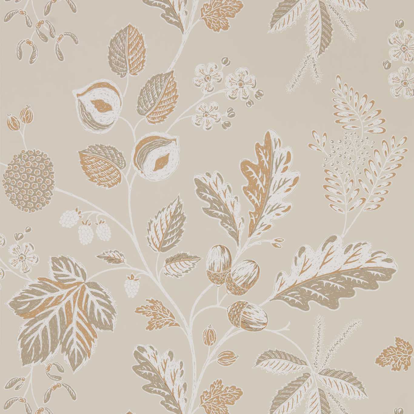 SANDERSON Warwick Wallpaper Leaves , Trees Linen  Rotary Wide Width Printed Wallpaper - DYSI216616