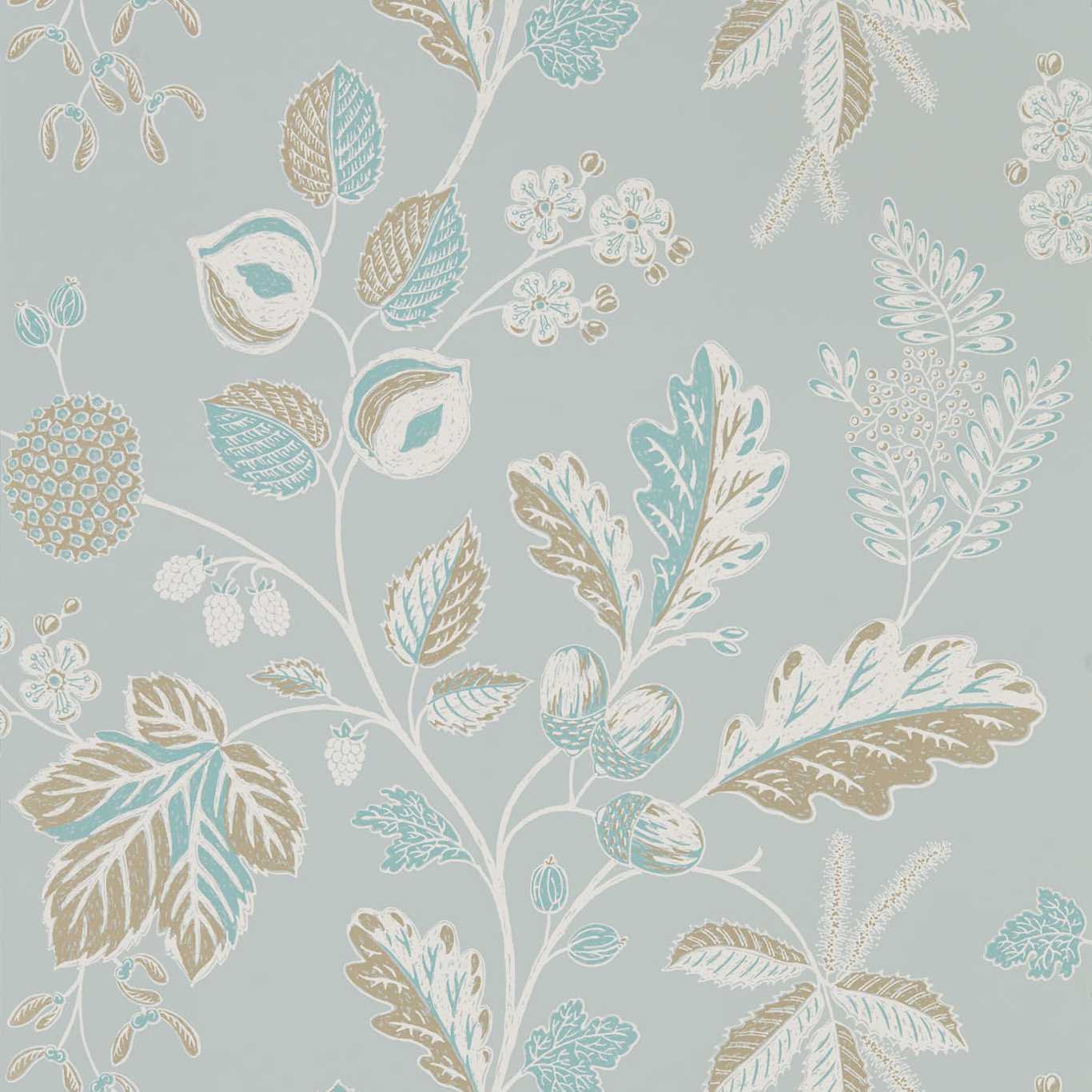 SANDERSON Warwick Wallpaper Leaves , Trees Blue Grey  Rotary Wide Width Printed Wallpaper - DYSI216617