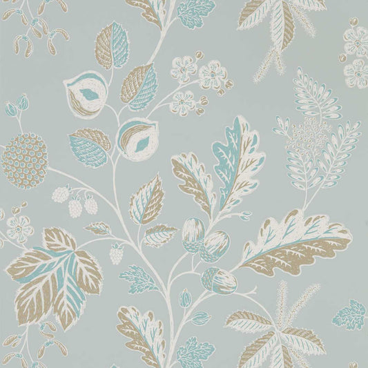 SANDERSON Warwick Wallpaper Leaves , Trees Blue Grey  Rotary Wide Width Printed Wallpaper - DYSI216617
