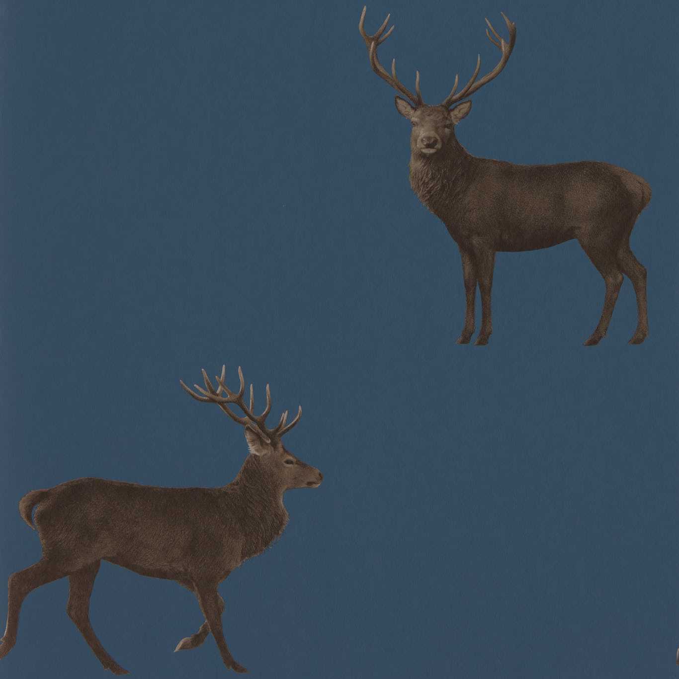 SANDERSON Evesham Deer Wallpaper Animals Indigo  Gravure Printed Wallpaper - DYSI216620