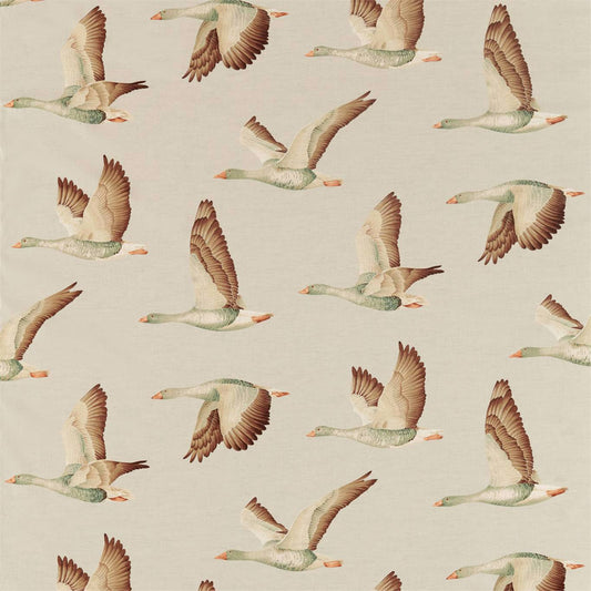 SANDERSON Elysian Geese  Fabric Birds Briarwood,Linen   - DYSI226518