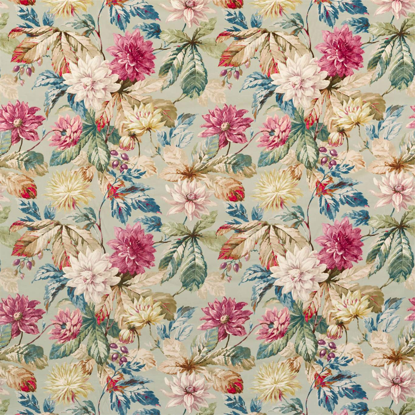 SANDERSON Dahlia & Rosehip (Velvet) Fabric Classic Floral Mulberry,Grey   - DYSI226532