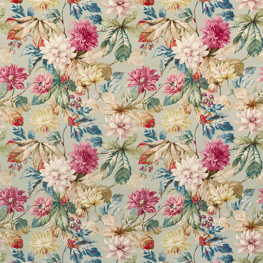 SANDERSON Dahlia & Rosehip (Velvet) Fabric Classic Floral Mulberry,Grey   - DYSI226532