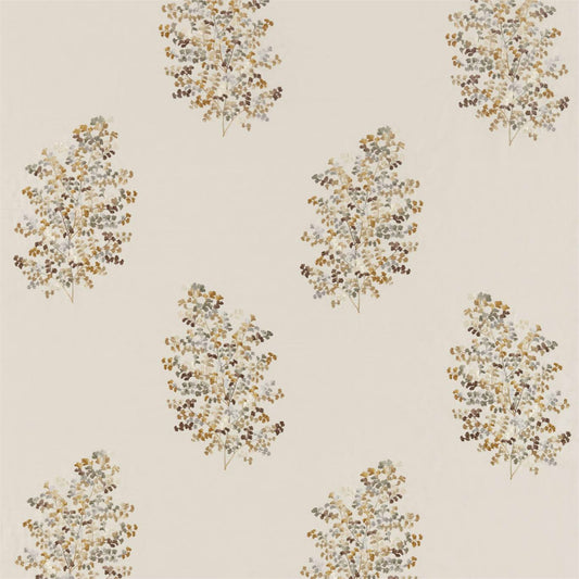 SANDERSON Wendell Embroidery Fabric Leaves , Trees Honey,Grey   - DYSI236721