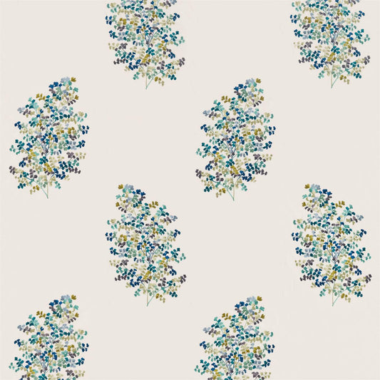 SANDERSON Wendell Embroidery Fabric Leaves , Trees Ceramic Blue   - DYSI236722
