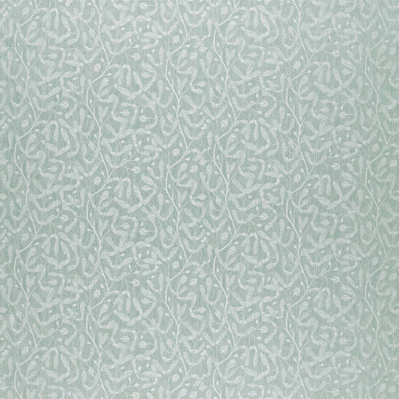 Sage green Sanderson Elysian Trailing Sycamore Weave DYSI236734 linen-viscose-cotton upholstery fabric with woven sycamore-seed jacquard texture — great for curtains, pillows, cushions or upholstery.