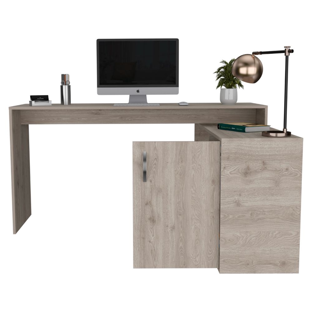 L-Shaped Desk Desti, Single Door Cabinet, Light Gray Finish