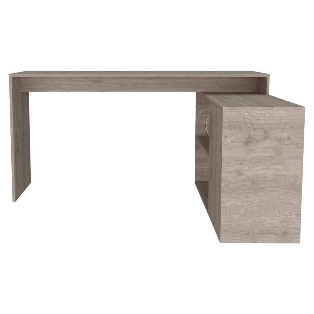 L-Shaped Desk Desti, Single Door Cabinet, Light Gray Finish