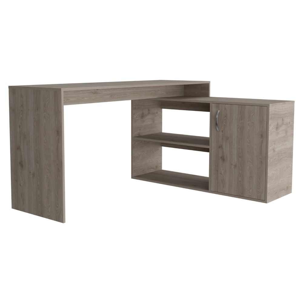 L-Shaped Desk Desti, Single Door Cabinet, Light Gray Finish