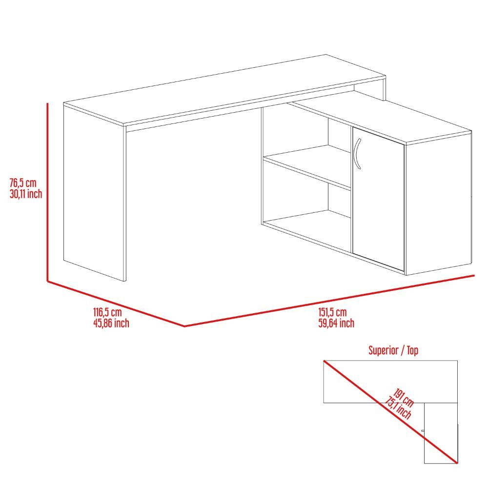 L-Shaped Desk Desti, Single Door Cabinet, Light Gray Finish