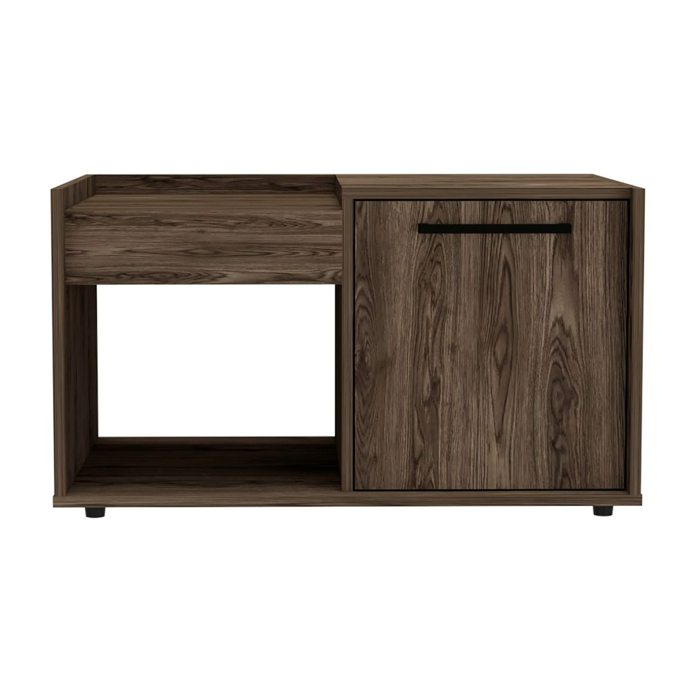 Dext Coffee Table, Single Door Cabinet, One Open Shelf, Dark Walnut