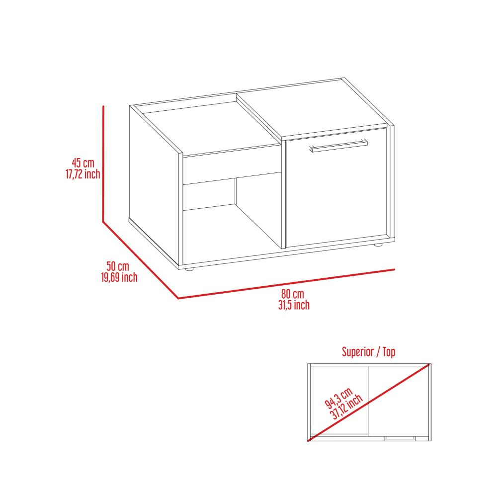 Dext Coffee Table, Single Door Cabinet, One Open Shelf, Dark Walnut