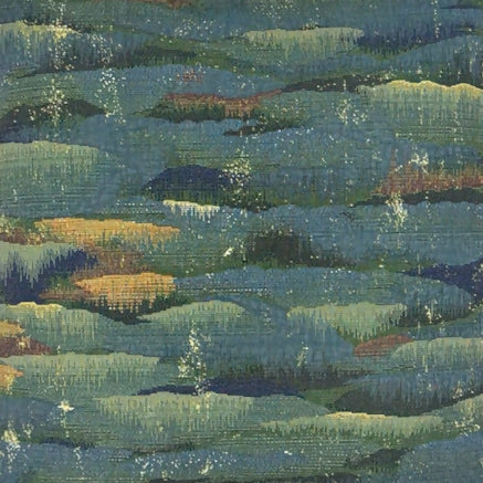 20" teal, blue, moss green with gold accents printed cotton-linen blend pillow cover.
