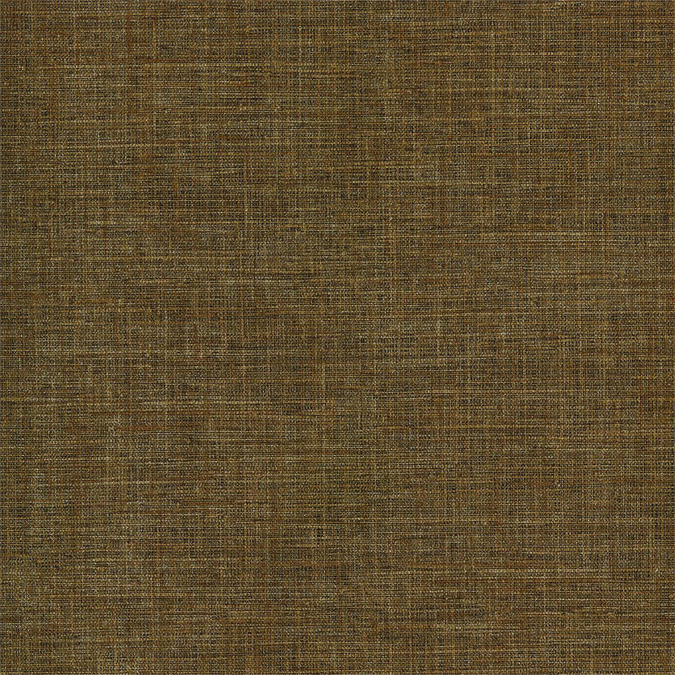 Earthy brown woven texture on vinyl wallpaper with visible threads and linen-like appearance.