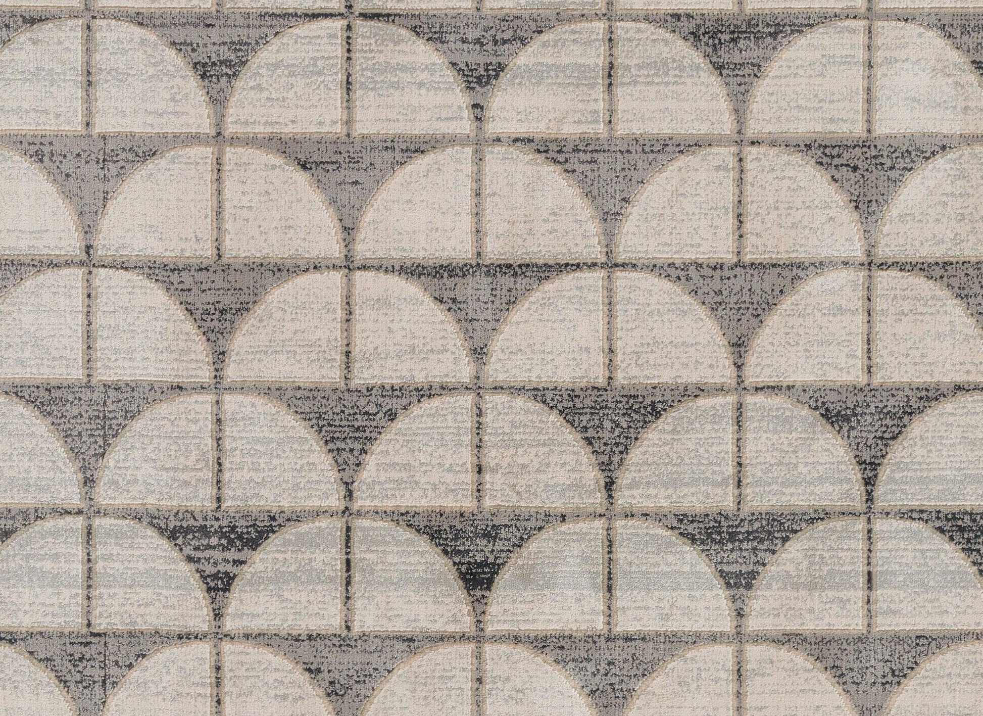 Beige and gray scalloped tile pattern with rounded arches, ceramic wall tile design.