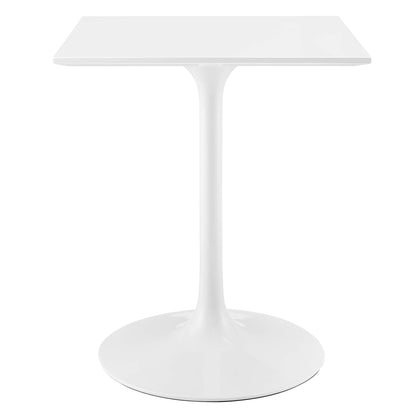 White square wood dining table with a pedestal base