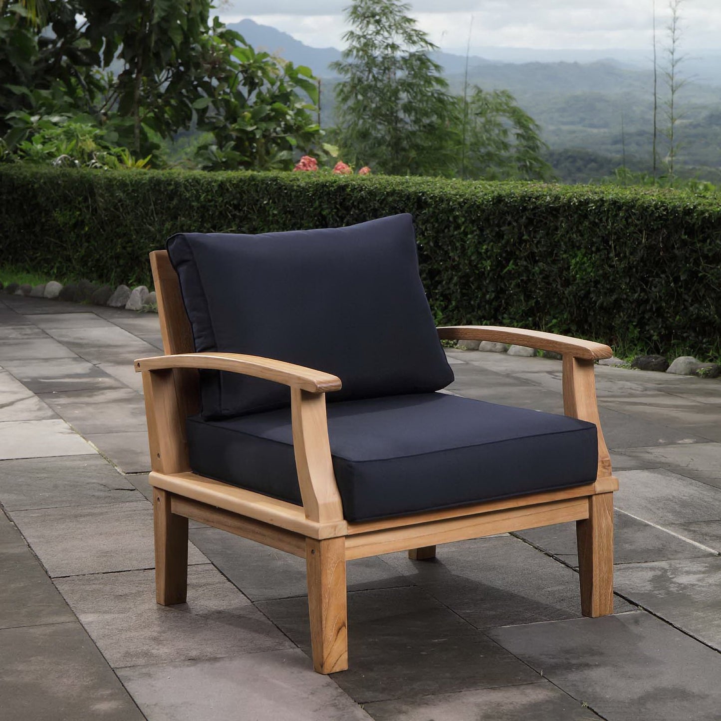 Modway - Marina Outdoor Patio Teak Armchair by Modway  Outdoor Furniture Sofa Sectionals Blue - EEI-1143-NAT-NAV-SET