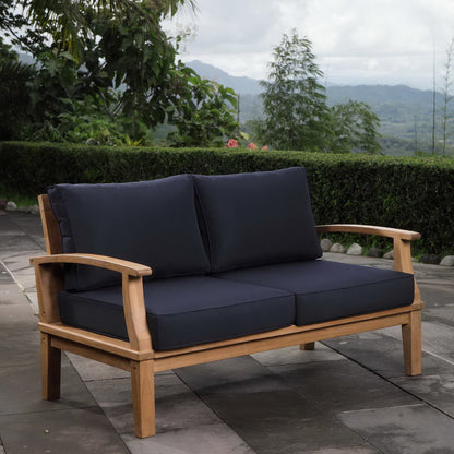 Modway - Marina Outdoor Patio Teak Loveseat by Modway  Outdoor Furniture Sofa Sectionals Blue - EEI-1144-NAT-NAV-SET