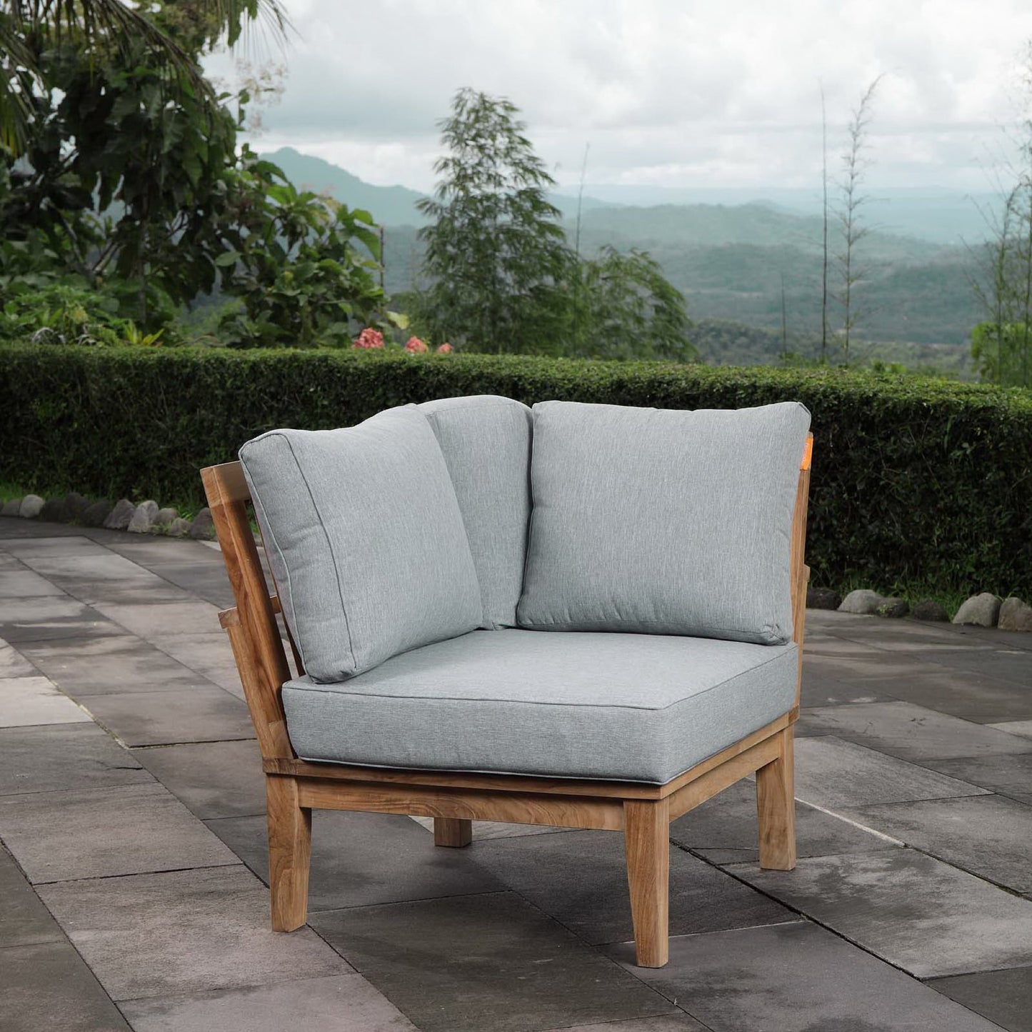 Modway - Marina Outdoor Patio Teak Corner Sofa by Modway  Outdoor Furniture Sofa Sectionals Gray - EEI-1146-NAT-GRY-SET