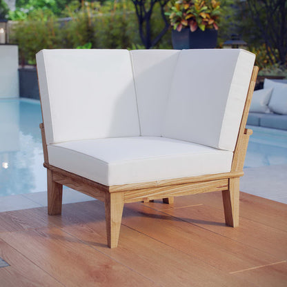 Modway - Marina Outdoor Patio Teak Corner Sofa by Modway  Outdoor Furniture Sofa Sectionals White - EEI-1146-NAT-WHI-SET