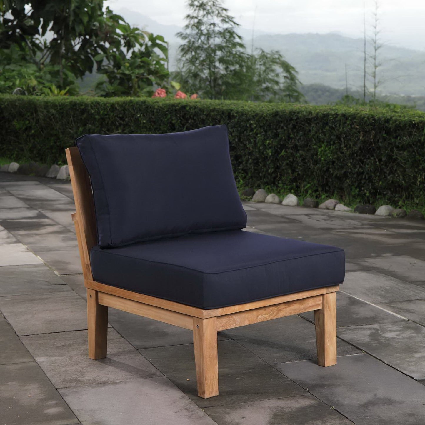 Modway - Marina Armless Outdoor Patio Teak Sofa by Modway  Outdoor Furniture Sofa Sectionals Blue - EEI-1150-NAT-NAV-SET