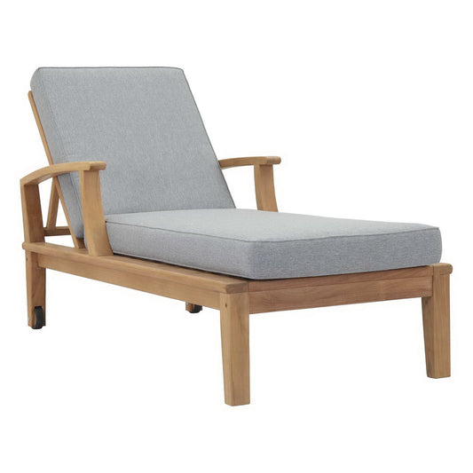 Modway - Marina Outdoor Patio Teak Single Chaise by Modway  Outdoor Furniture Sofa Sectionals Gray - EEI-1151-NAT-GRY-SET