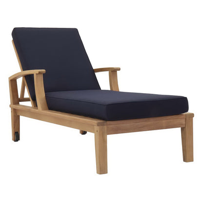 Modway - Marina Outdoor Patio Teak Single Chaise by Modway  Outdoor Furniture Sofa Sectionals Blue - EEI-1151-NAT-NAV-SET